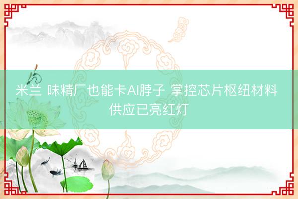 米兰 味精厂也能卡AI脖子 掌控芯片枢纽材料 供应已亮红灯
