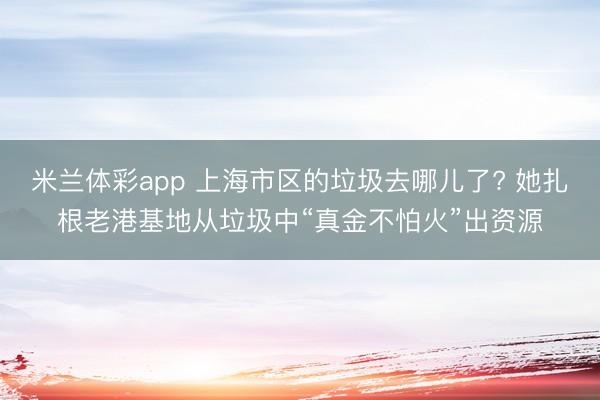 米兰体彩app 上海市区的垃圾去哪儿了? 她扎根老港基地从垃圾中“真金不怕火”出资源
